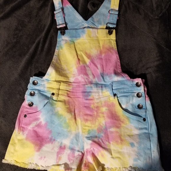 rainbow tie dye overalls shorts
